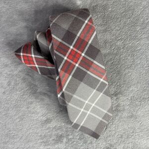 J.Crew Tie Mens Gray Red Plaid 100% Cotton Slim Skinny Classic Necktie‎